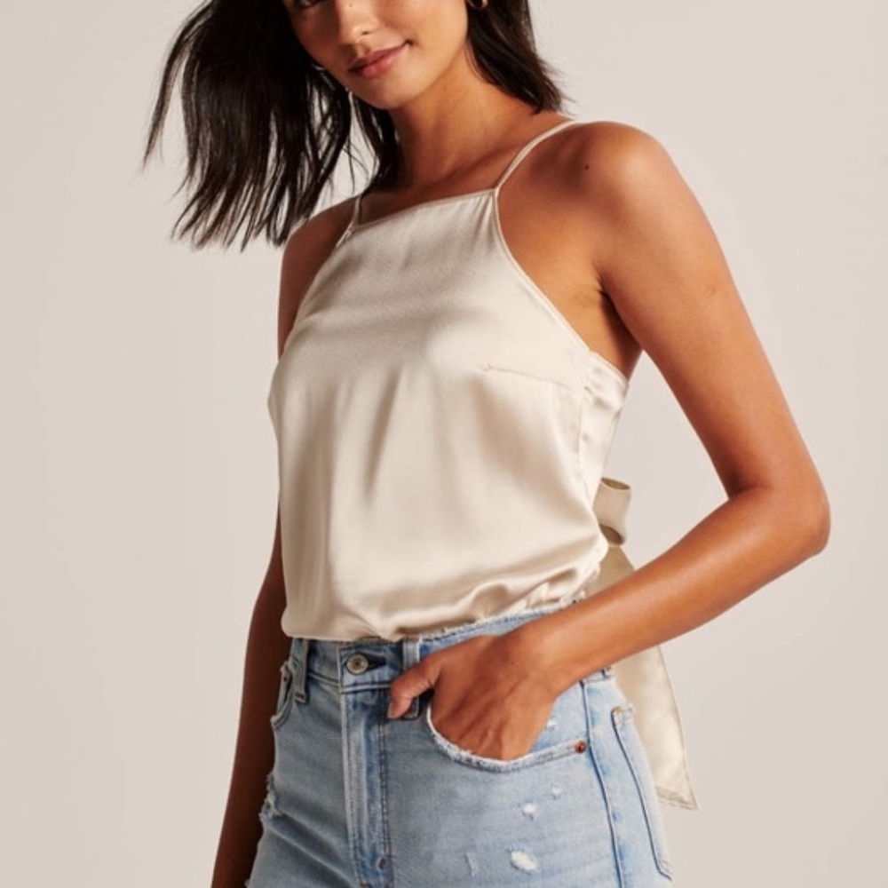 NWT Abercrombie &Fitch Blue Silk Bow Back Bodysuit